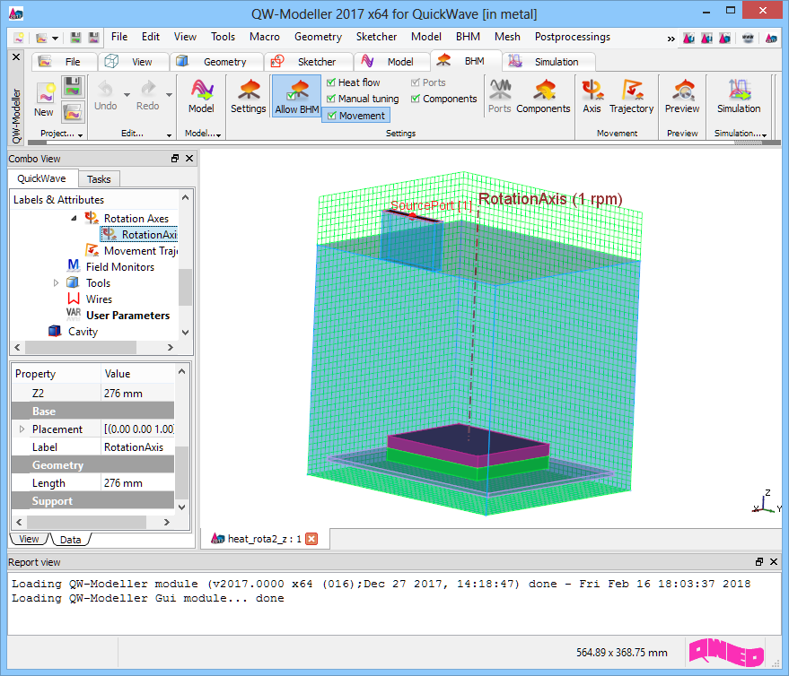 QW‑BHM workspace with rotating loads